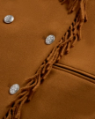 Closeup detail view of Women's Western Fringe Coat - Caramel
