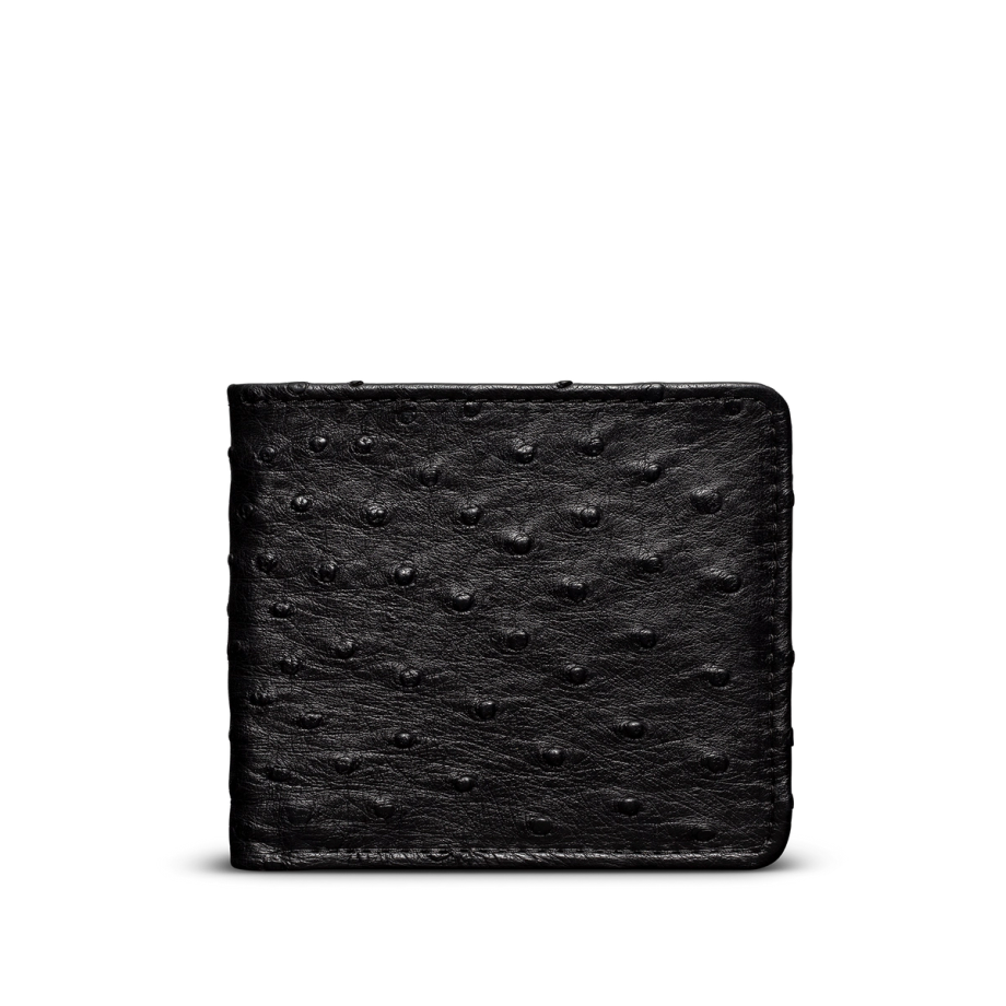 Front view of Ostrich Billfold - Midnight on plain background