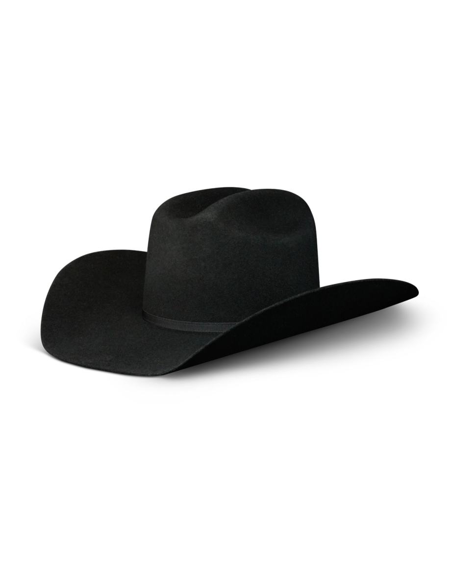 Quarterback view of Cattleman Wool Cowboy Hat - Black on plain background