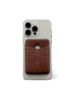 Closeup view of Cowhide MagSafe Card Holder - Brown