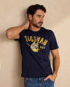 Full view of Wolf Mascot Tee - Navy/Gold on model