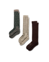 Quarterfront view of Over the Calf Plaid & Horseshoe Socks (3-Pack) - Green / Khaki / Dark Brown on plain background