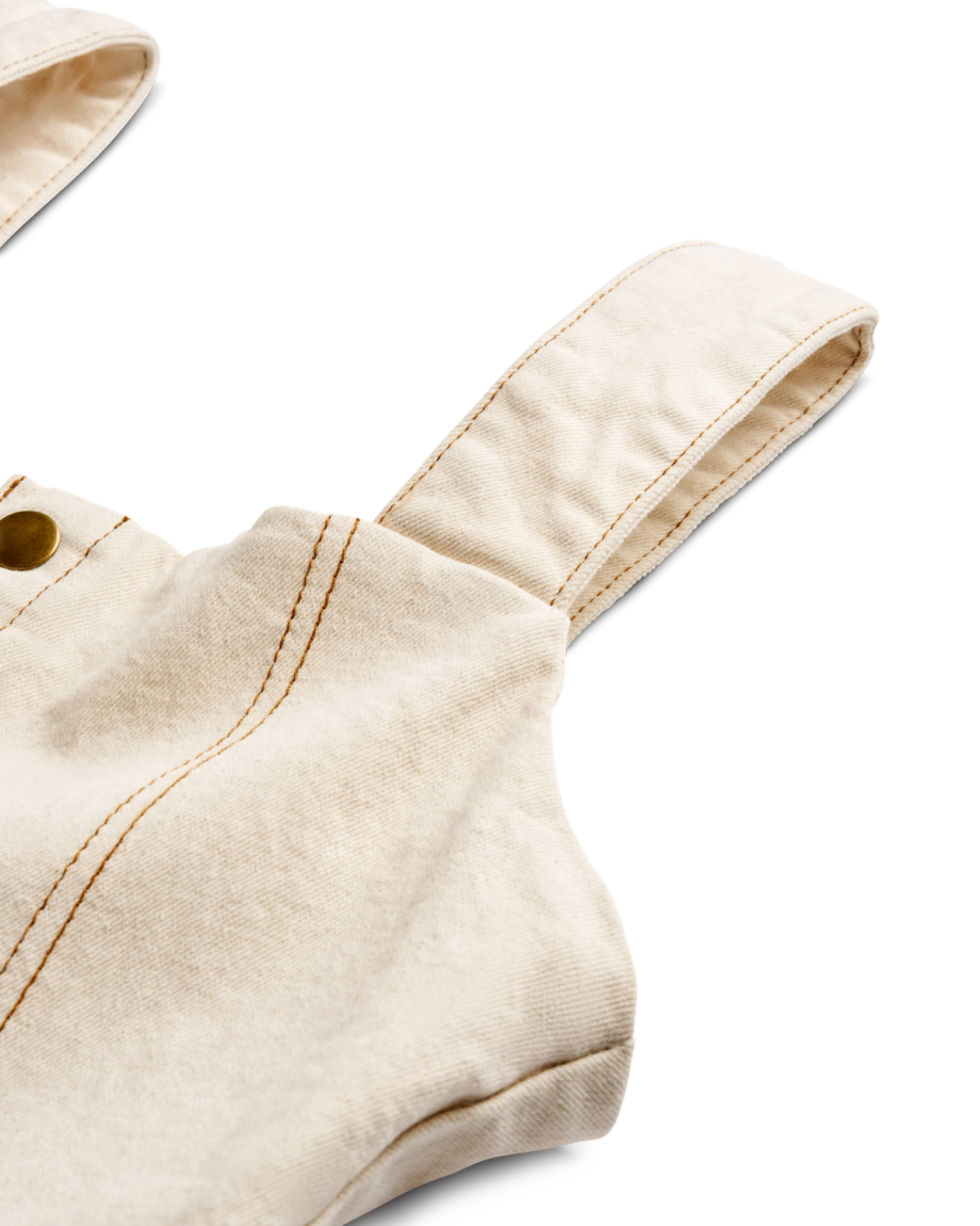 Closeup detail view of Women's Jumpsuit - Natural Denim