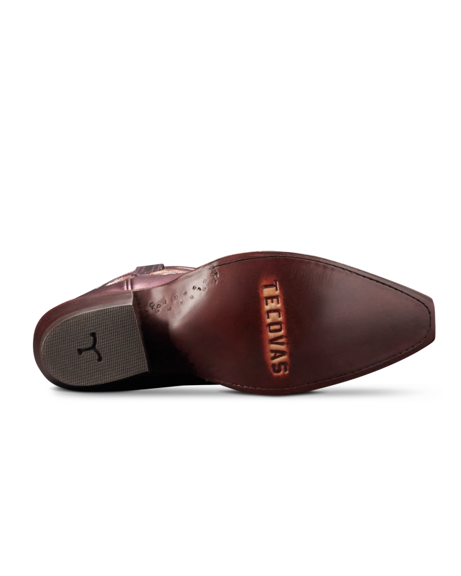 Sole view of The Annie - Berry Cowhide on plain background