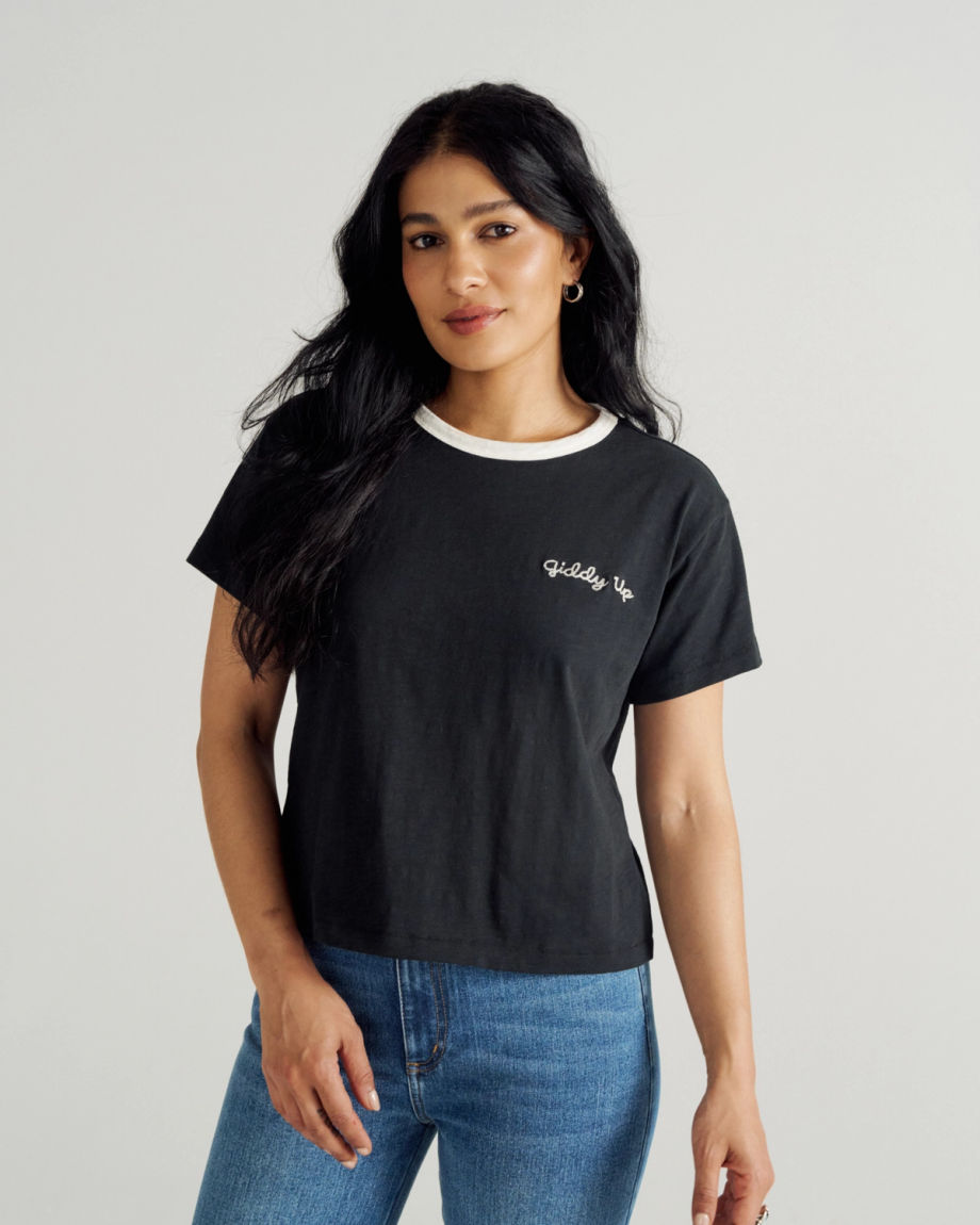 View of Women's Vintage Ringer Tee - Black / Bone