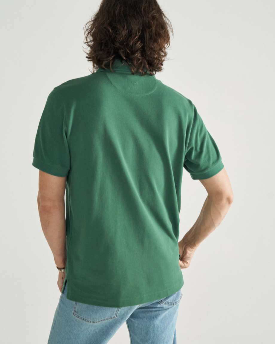 Closeup detail view of Men's Polo Short Sleeve Pearl Snap - Hunter Green