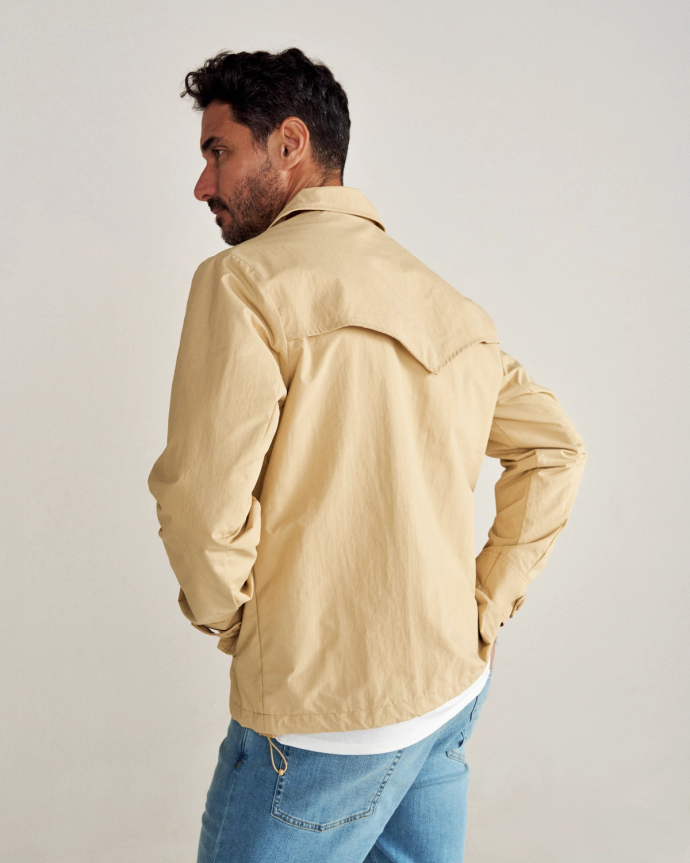 Back view of Men's Coaches Jacket - Khaki on model