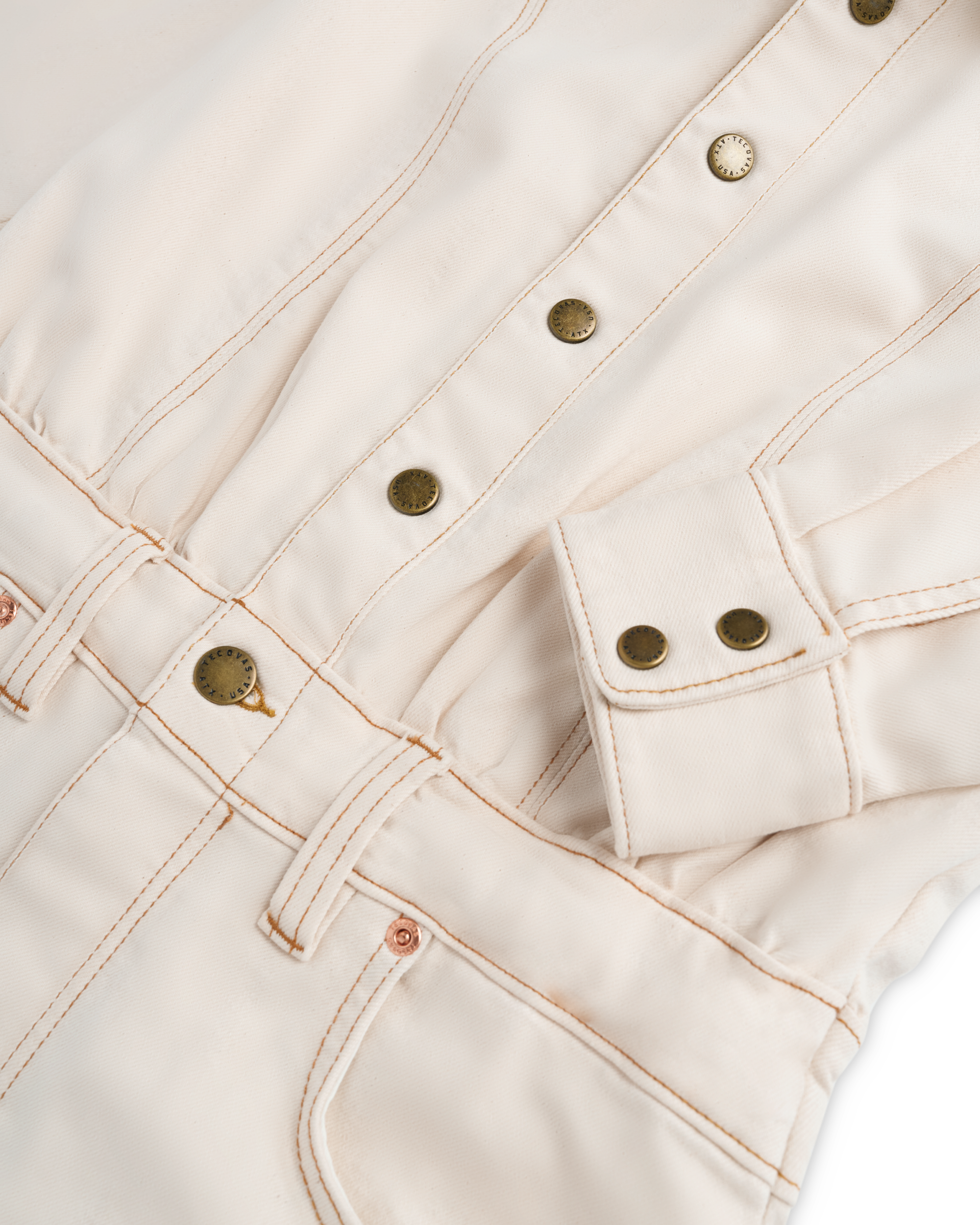 Closeup detail view of Women's L/S Natural Denim Midi Dress - Natural