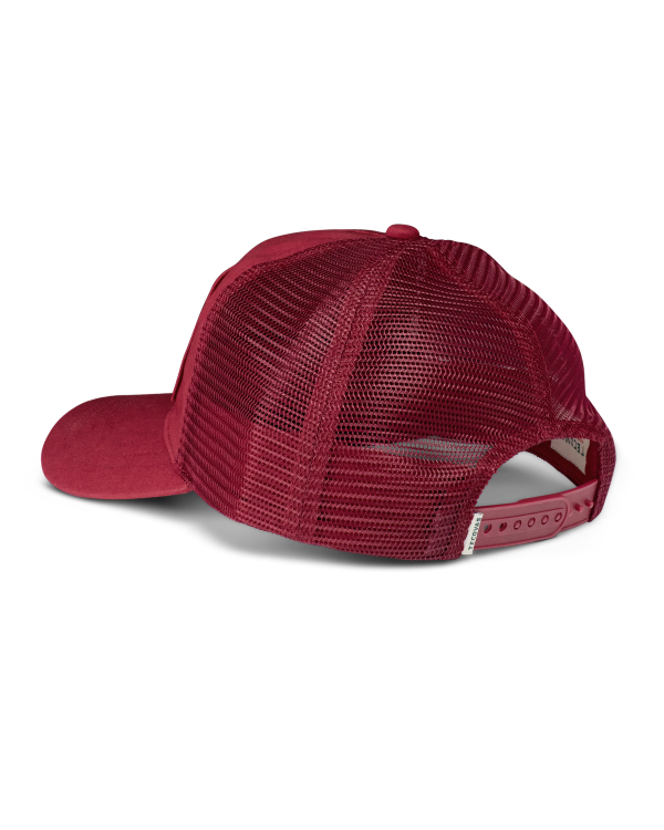 Quarterback view of Giddy On Up 5 Panel Low Pro Trucker - Burgundy on plain background