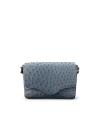 Front view of Ostrich Flap Handbag - Blue on plain background