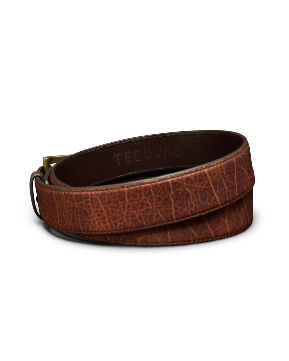 Back view of Men's Bison Belt II - Burnt Umber on plain background