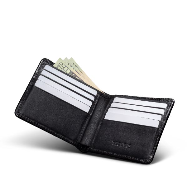 Inside view of Alligator Billfold - Midnight on plain background