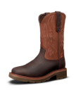 Quarterfront view of LongHaul Waterproof Square Soft Toe Work Boot with Temp Control - Dark Chocolate/Clay Cowhide on plain background