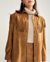 Front view of Women's Suede Shacket - Tan on model