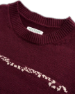 Closeup detail view of Women's Crew Neck Lucky Boots Sweater - Burgundy