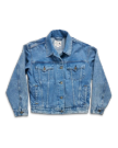 Front view of Women's Denim Trucker Jacket - Medium Wash on plain background