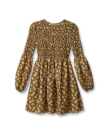 Front view of The Emma Dress by Kristopher Brock - Olive/Beige Floral Cotton Blend on plain background
