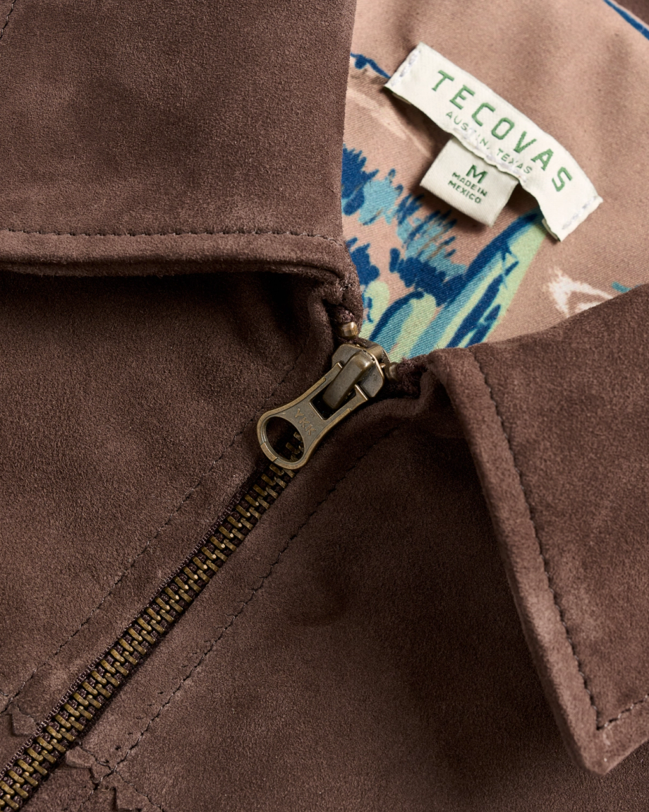 Closeup detail view of Women's Suede Fringe Jacket - Chocolate Brown