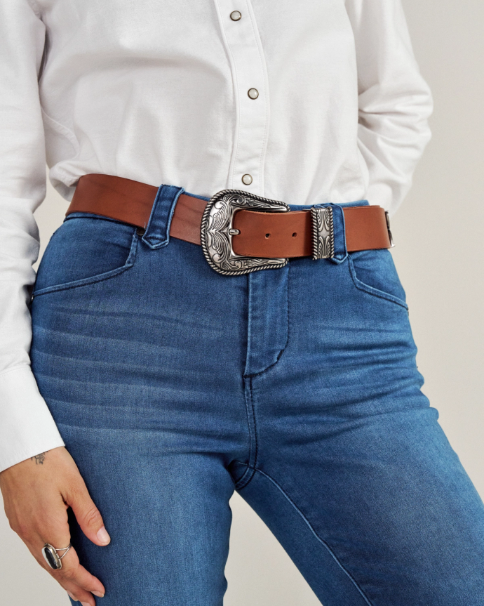 View of Women's Western 3 Piece Belt - Brown