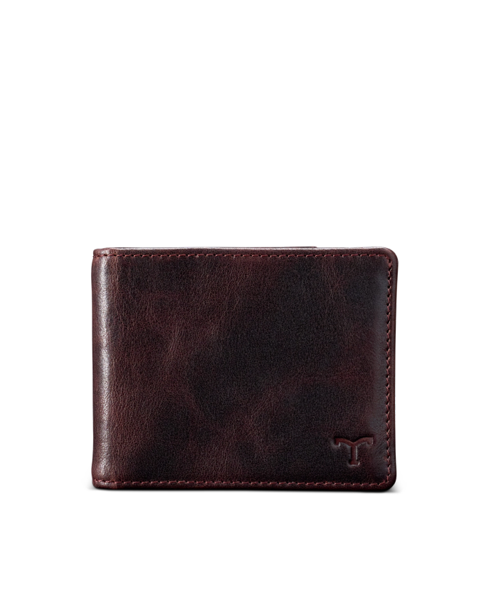 Front view of Men's Billfold Moneyclip - Chocolate on plain background