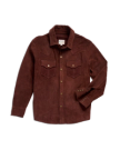 Front view of Men's Suede Overshirt - Brown on plain background