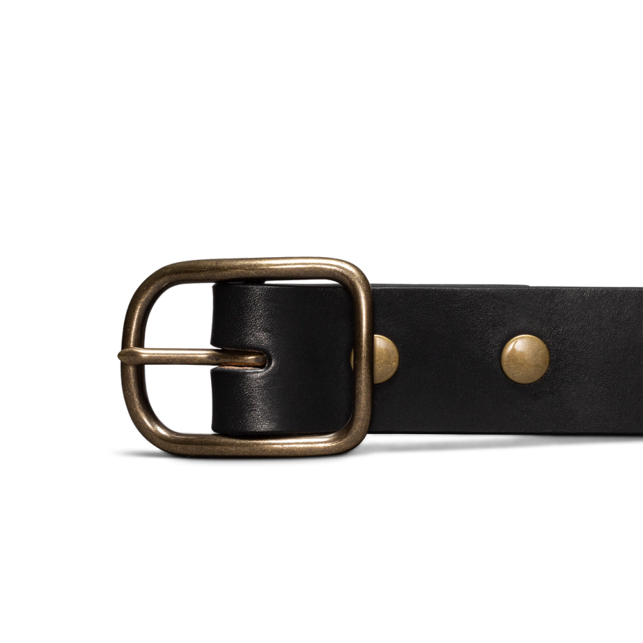 Front view of Harness Leather Belt - Midnight on plain background