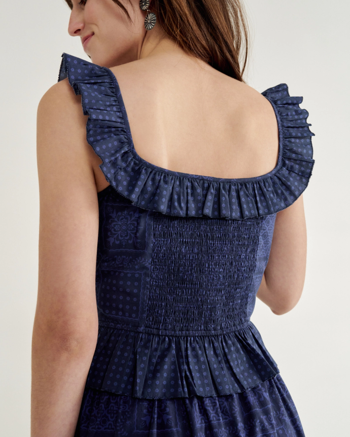 Back view of Women’s Bandana Peplum Tank - Navy on model