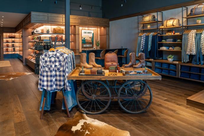 Image of the inside of the Main Street Tecovas Store apparel and wallets