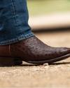 Close up of the Emmitt Mahogany Broad Square Toe cowboy boots in Brown