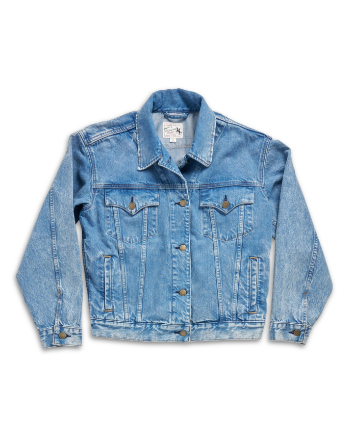 Front view of Women's Denim Trucker Jacket - Medium on plain background