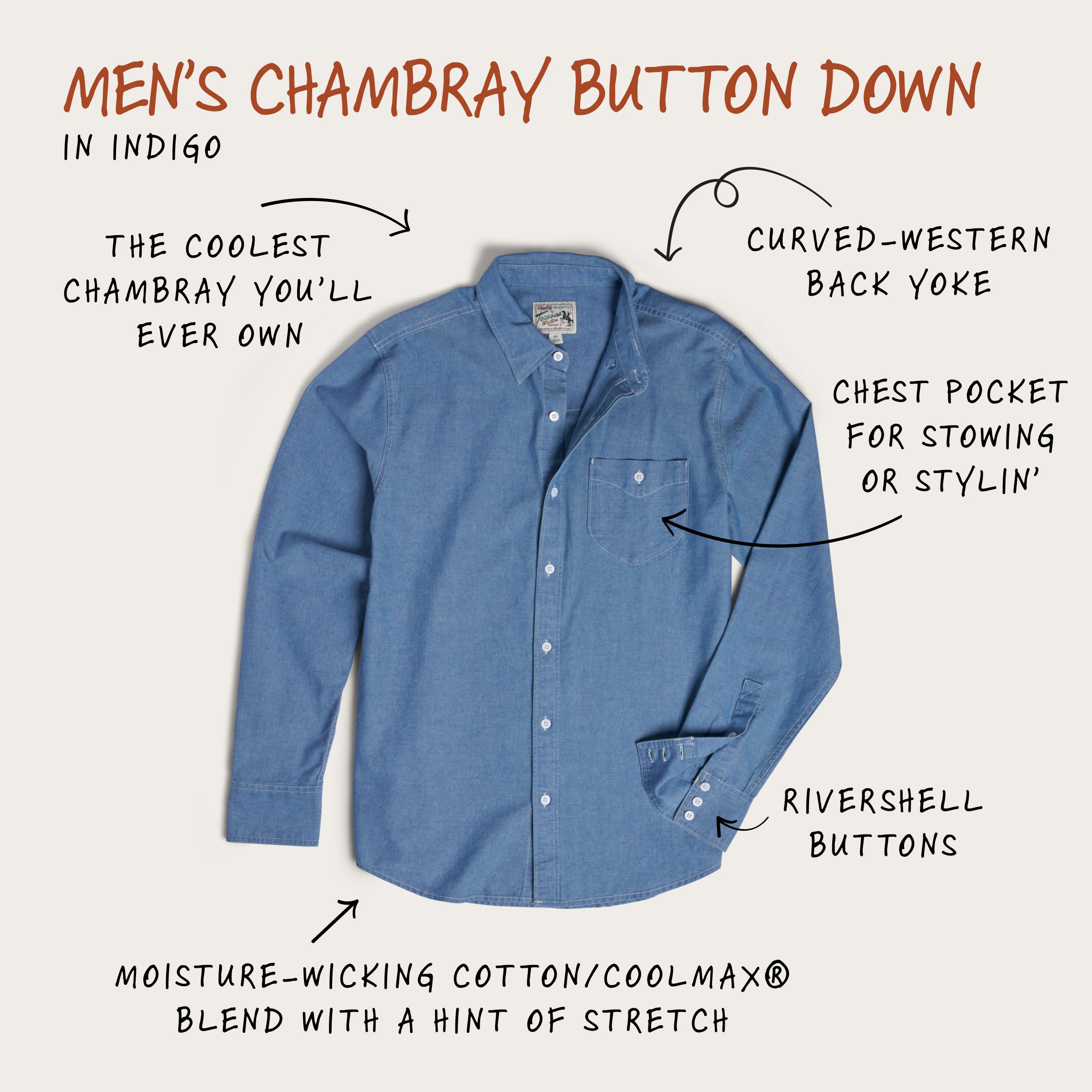 Men's Chambray Button Down - Indigo | Tecovas