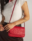 View of Ostrich Flap Shoulder Bag - Barn Red