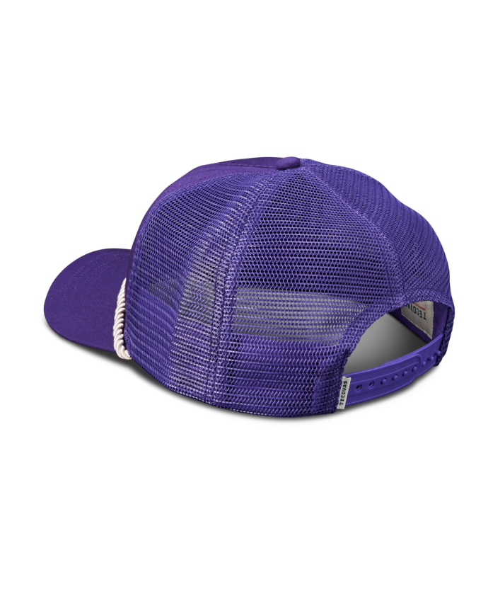 Quarterback view of Tecovas Gameday Trucker - Purple on plain background
