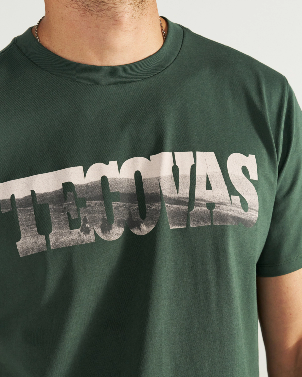 Closeup detail view of Men's Letter Fill T-Shirt - Hunter Green