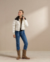 Full view of Women's Puffer Jacket - Cream on model