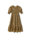 Front view of The Charlie Dress by Kristopher Brock - Olive/Beige Floral on plain background