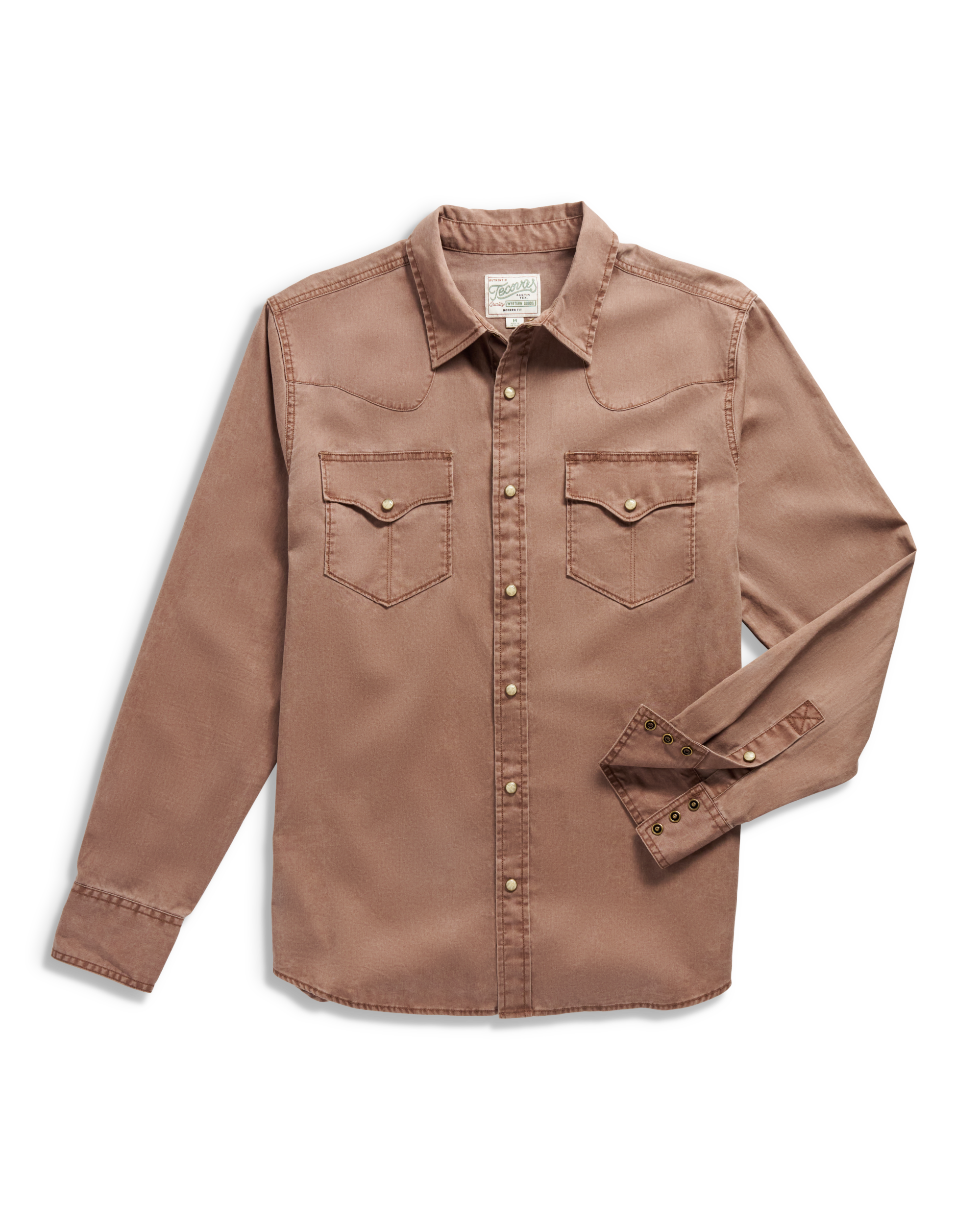 Closeup detail view of Men's Thorn Stopper Pearl Snap LS - Brown