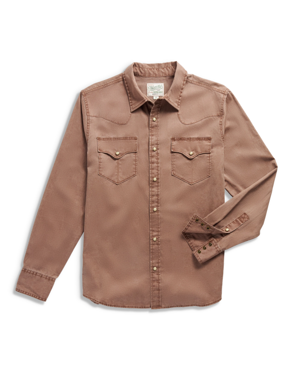 Closeup detail view of Men's Thorn Stopper Pearl Snap LS - Brown