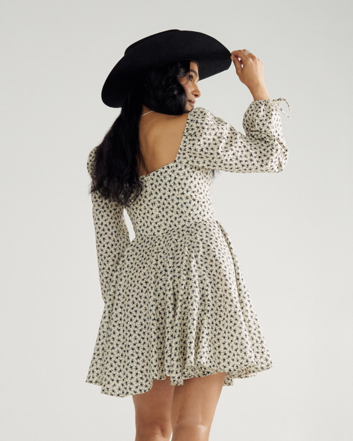 View of Women's L/S Mini Dress - Cream / Black