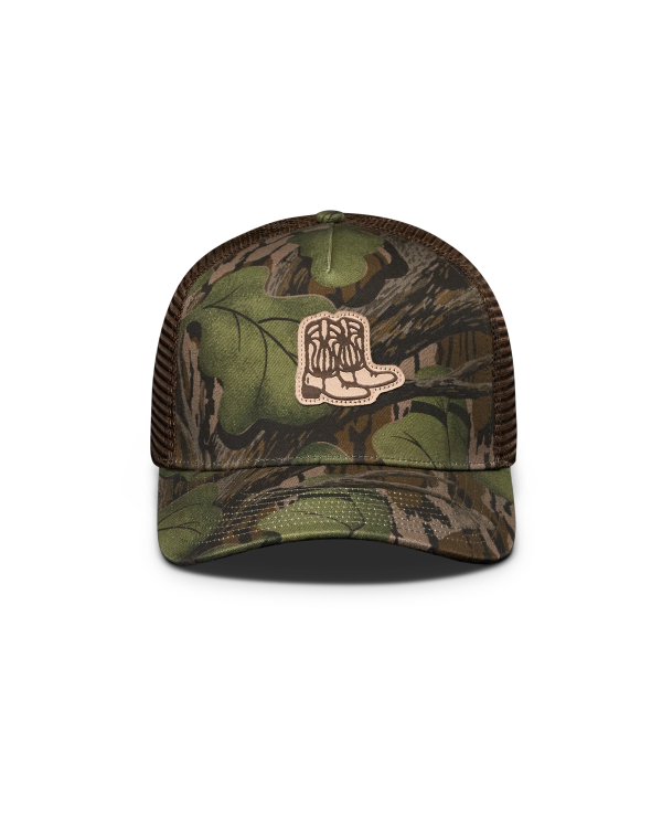Front view of Tecovas x Mossy Oak Full Foliage Trucker - Full Foliage on plain background