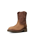 Quarterfront view of The LH WP Round Comp Toe Work Boot - Tan / Cafe Cowhide on plain background