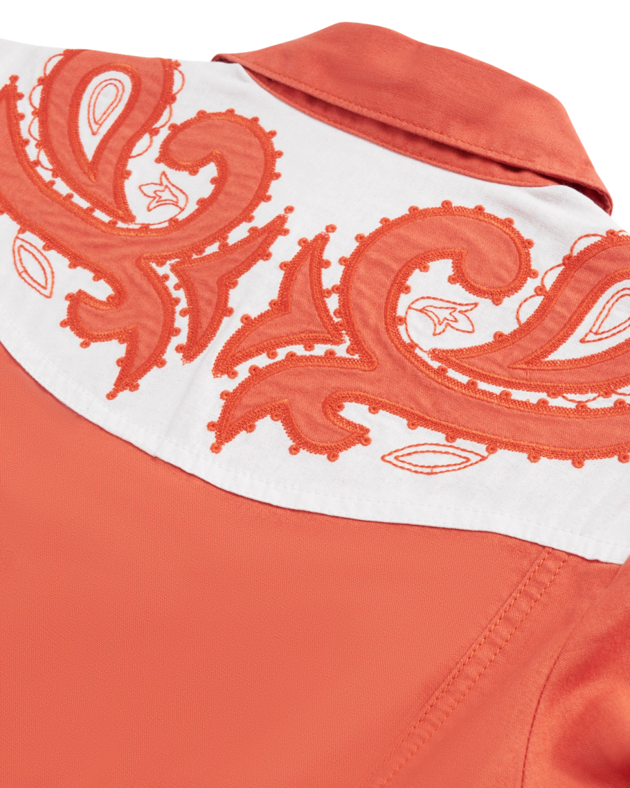 Closeup detail view of Women's L/S Applique Mini Dress - Ginger Spice / Cloud