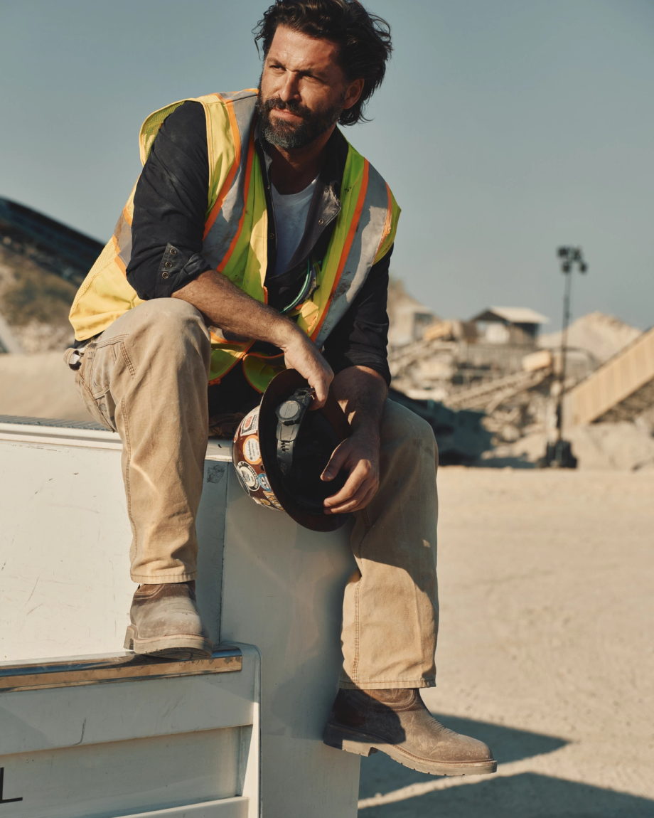 Toe view of The LH WP Round Comp Toe Work Boot - Tobacco Cowhide on plain background