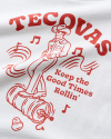 Closeup detail view of Women's Good Times Rollin Tee - Bone / Red