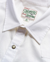 Closeup detail view of Men's Vintage Weight Sawtooth Short Sleeve Pearl Snap - White