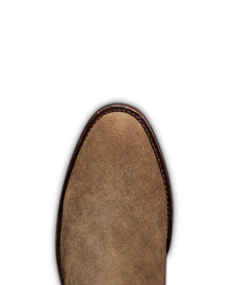 Toe view of The Dean - Gravel Suede on plain background
