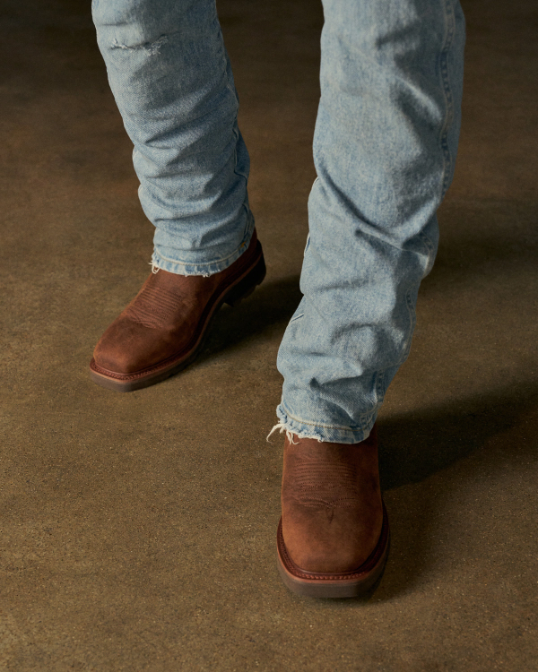 Toe view of LongHaul Waterproof Square Soft Toe Work Boot - Rust Cowhide on plain background
