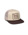 Quarterfront view of Western Provisions Five-Panel Trucker - Brown on plain background