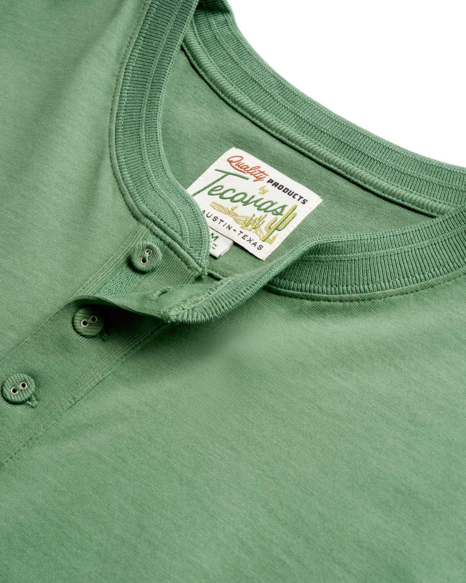Closeup detail view of Men's Standard Issue Short Sleeve Henley - Green