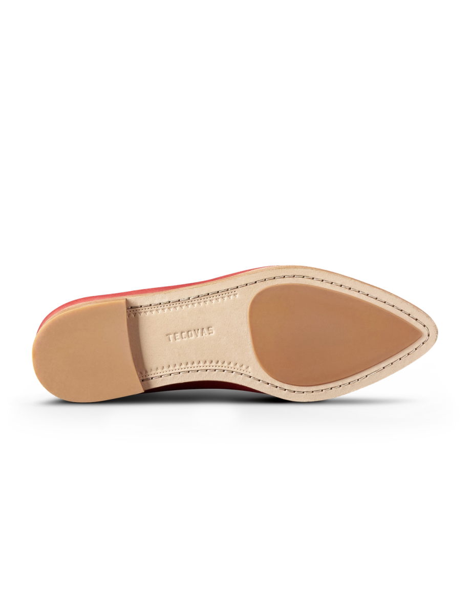 Sole view of The Misty - Crimson Cowhide on plain background